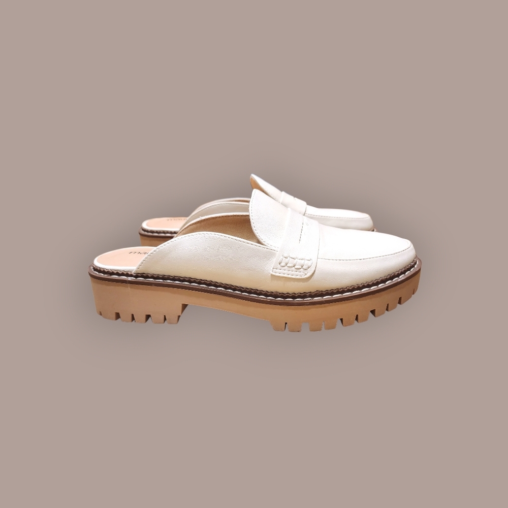 Maurices Gretchen Platform Loafer Womens 8 Off White Leather Chunky Heel Retro - Picture 7 of 14